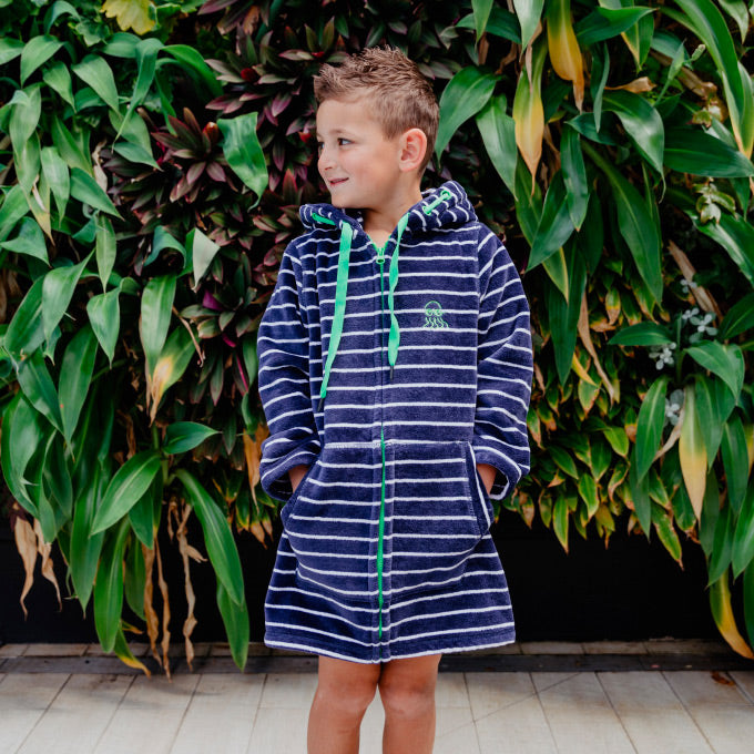 Swim Hoodie Navy with Green Trim